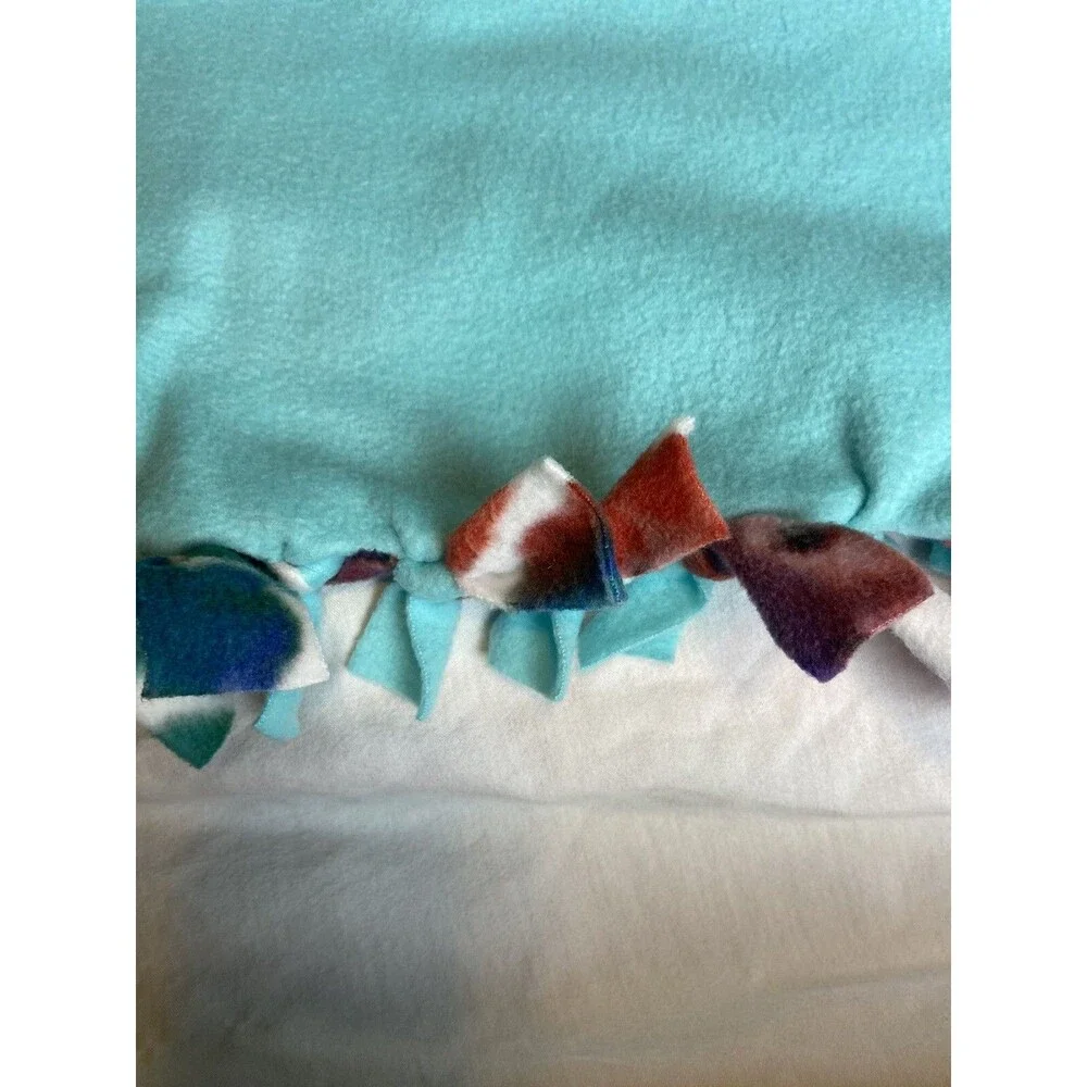 Handmade Tied Blanket Throw  Floral  54”x62” Multicolor Teal Back￼